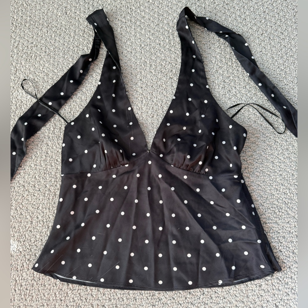 Black Polka Dot Halter Dress Top